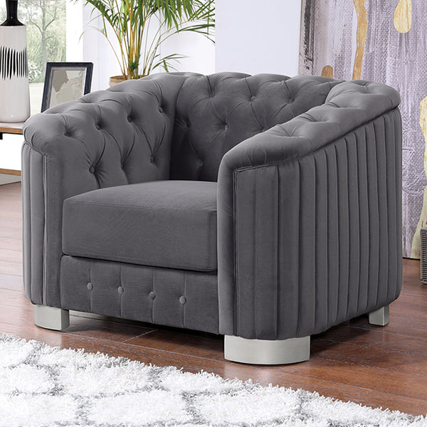 Furniture of America Castellon Stationary Fabric Chair FOA6475DG-CH-PK IMAGE 1