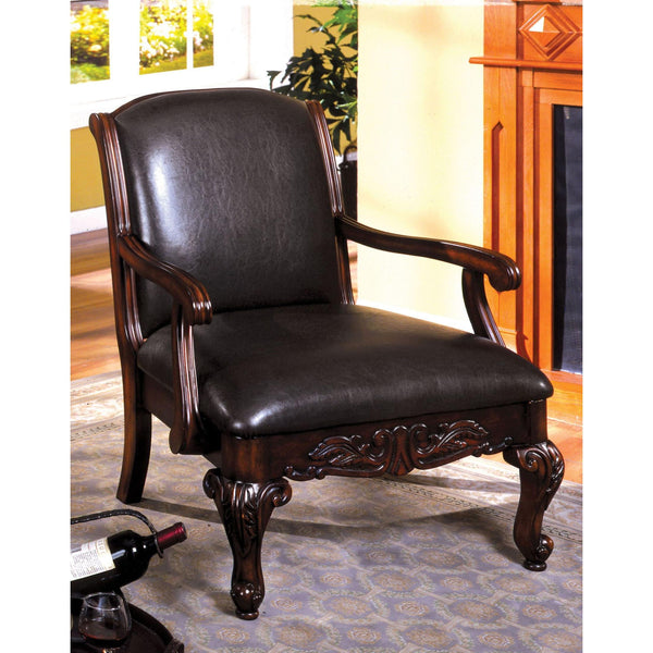 Furniture of America Sheffield Stationary Leather Look Accent Chair CM-AC6177-PU IMAGE 1