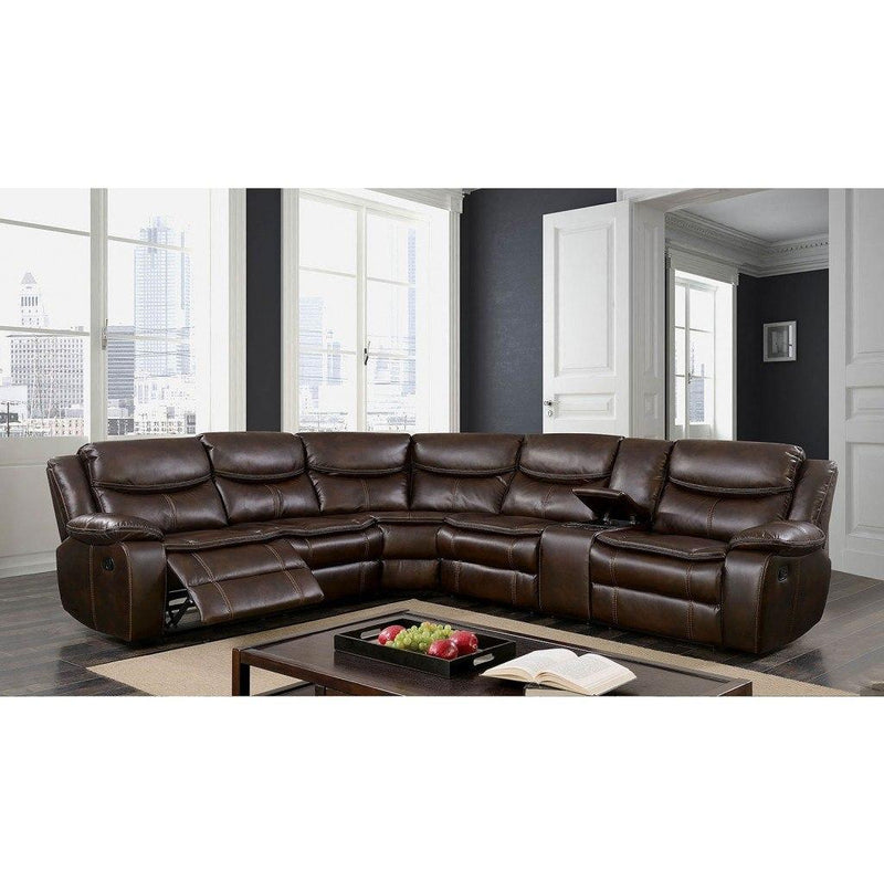 Furniture of America Pollux Reclining Leatherette 3 pc Sectional CM6982BR-SECTIONAL IMAGE 1