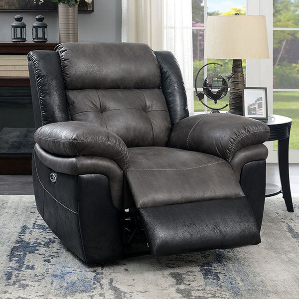 Furniture of America Brookdale Power Leather Look Recliner CM6217GY-CH IMAGE 1