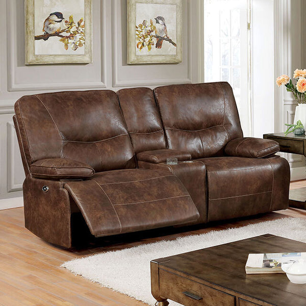 Furniture of America Chantoise Power Reclining Leather Look Loveseat CM6228BR-LV IMAGE 1