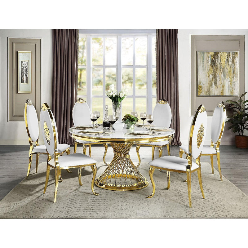 Acme Furniture Round Fallon Dining Table with Faux Marble Top and Pedestal Base DN01189 IMAGE 4