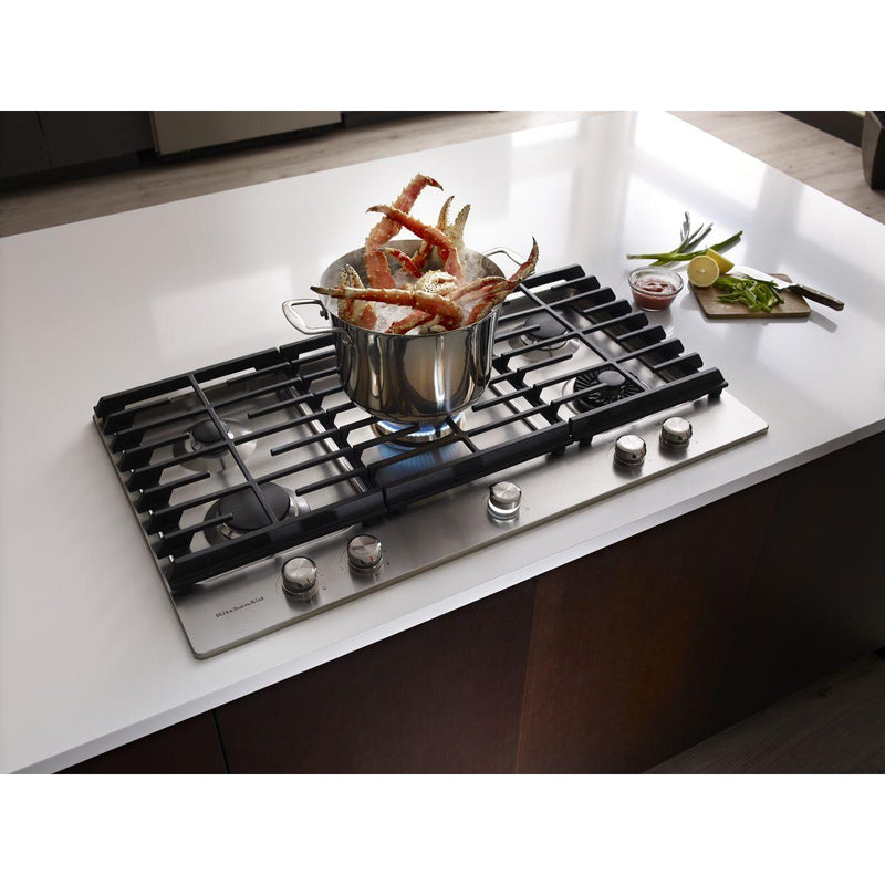 KitchenAid 36 Inch Gas Cooktop with Removable Griddle - Stainless Steel