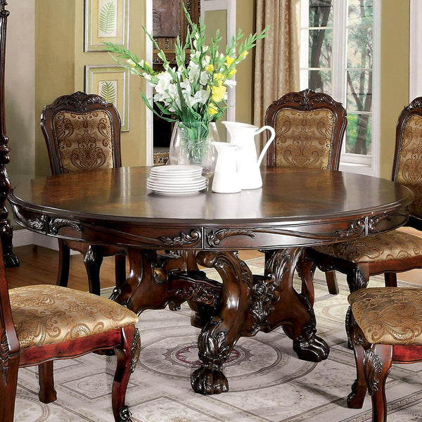 Furniture of America Round Medieve Dining Table with Trestle Base CM3557CH-RT-TABLE IMAGE 1