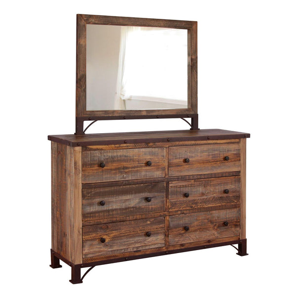 International Furniture Direct Antique 6-Drawer Dresser IFD966DSR/IFD966MIRR IMAGE 1