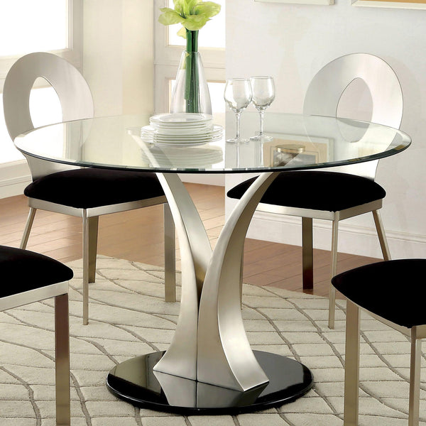 Furniture of America Valo Dining Table with Glass Top & Pedestal Base CM3727T-TABLE IMAGE 1