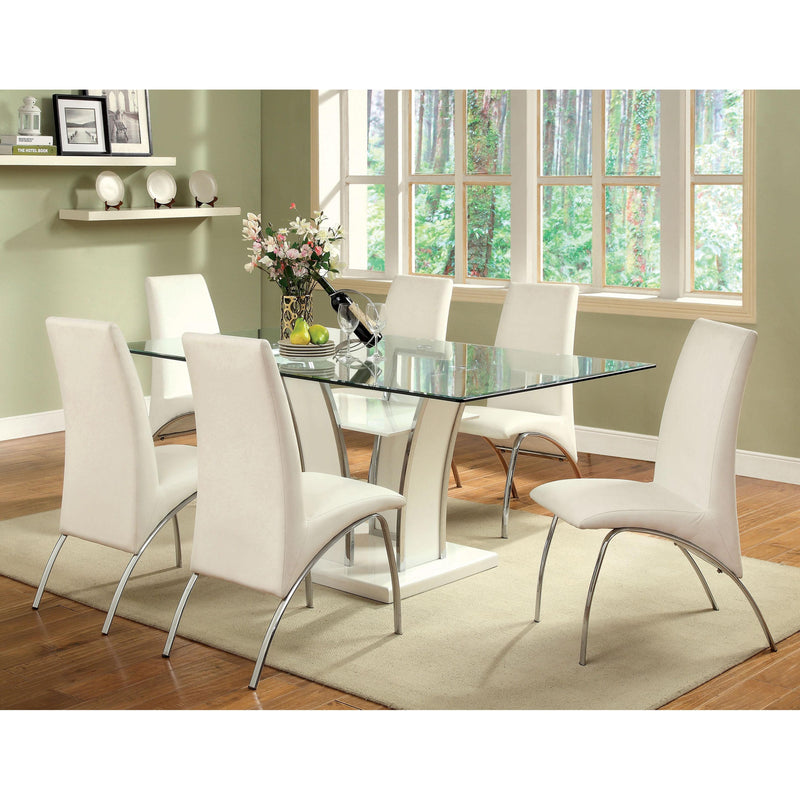 Furniture of America Glenview Dining Table with Glass Top & Pedestal Base CM8372WH-T-TABLE IMAGE 5