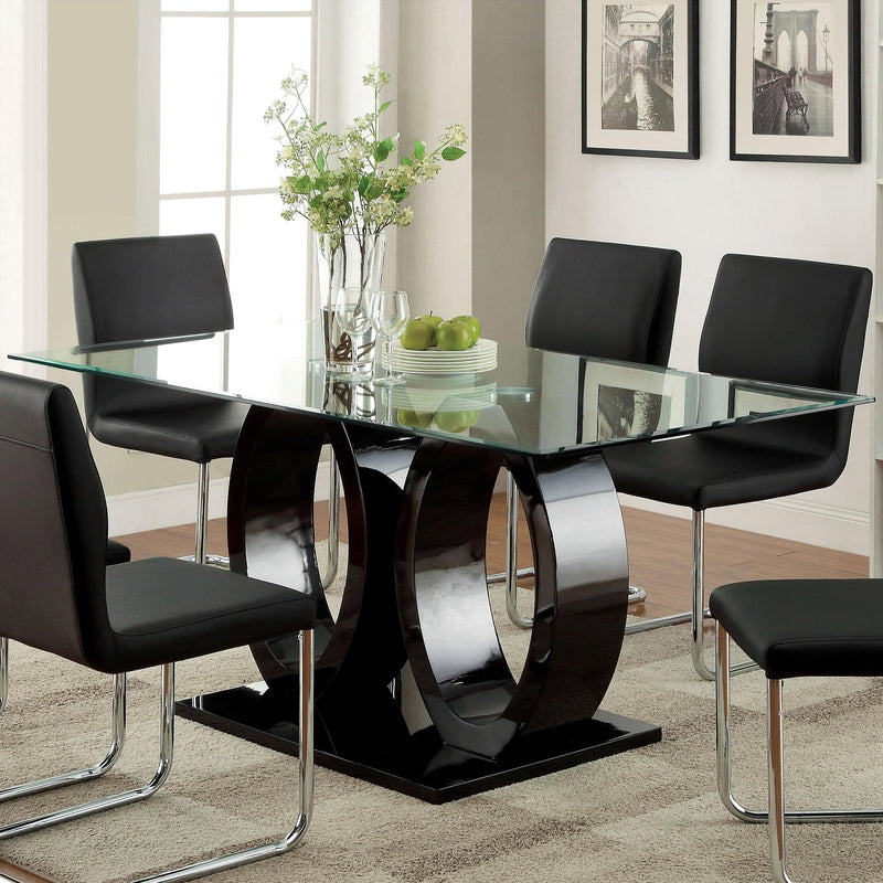 Furniture of America Square Lodia I Dining Table with Glass Top & Pedestal Base CM3825BK-T-TABLE IMAGE 1