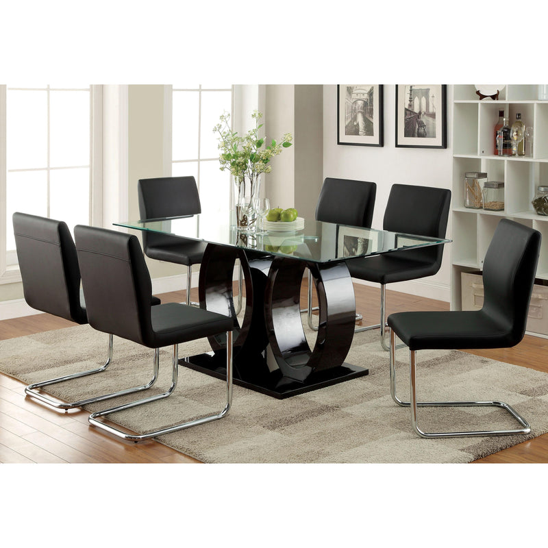 Furniture of America Square Lodia I Dining Table with Glass Top & Pedestal Base CM3825BK-T-TABLE IMAGE 3