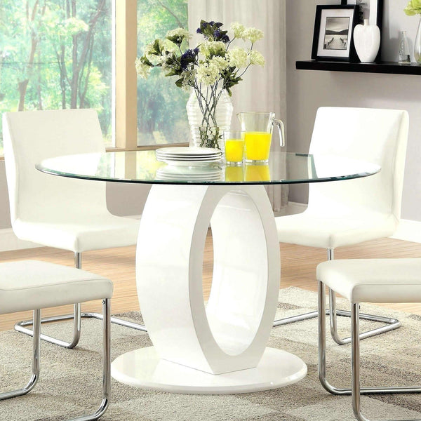 Furniture of America Round Lodia I Dining Table with Glass Top and Pedestal Base CM3825WH-RT-TABLE IMAGE 1