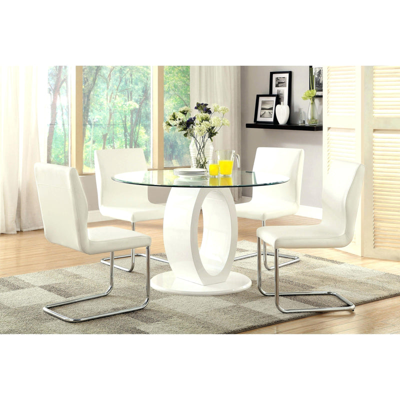 Furniture of America Round Lodia I Dining Table with Glass Top and Pedestal Base CM3825WH-RT-TABLE IMAGE 2