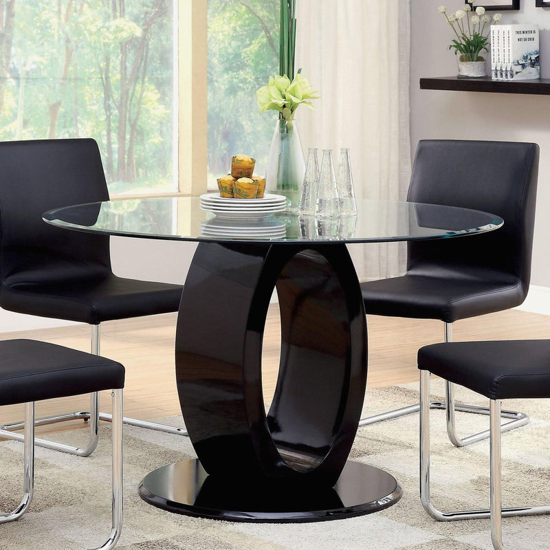 Furniture of America Round Lodia I Dining Table with Glass Top and Pedestal Base CM3825BK-RT-TABLE IMAGE 1