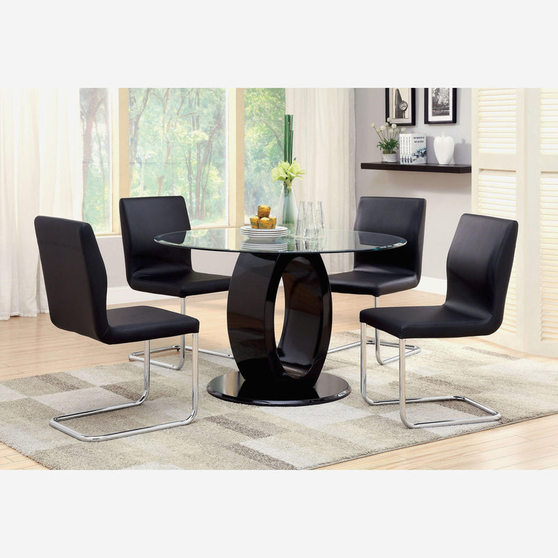 Furniture of America Round Lodia I Dining Table with Glass Top and Pedestal Base CM3825BK-RT-TABLE IMAGE 2