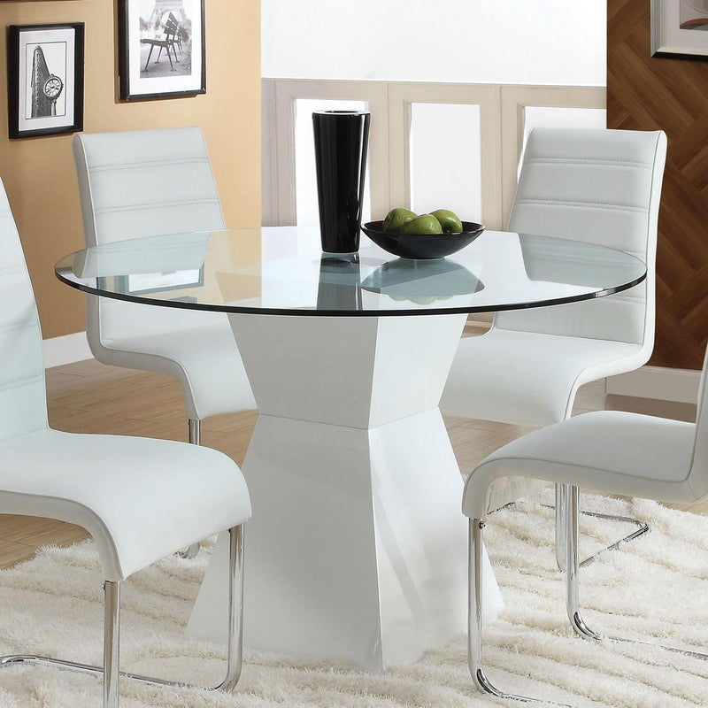 Furniture of America Round Mauna Dining Table with Glass Top & Pedestal Base CM8371WH-T-TABLE IMAGE 1