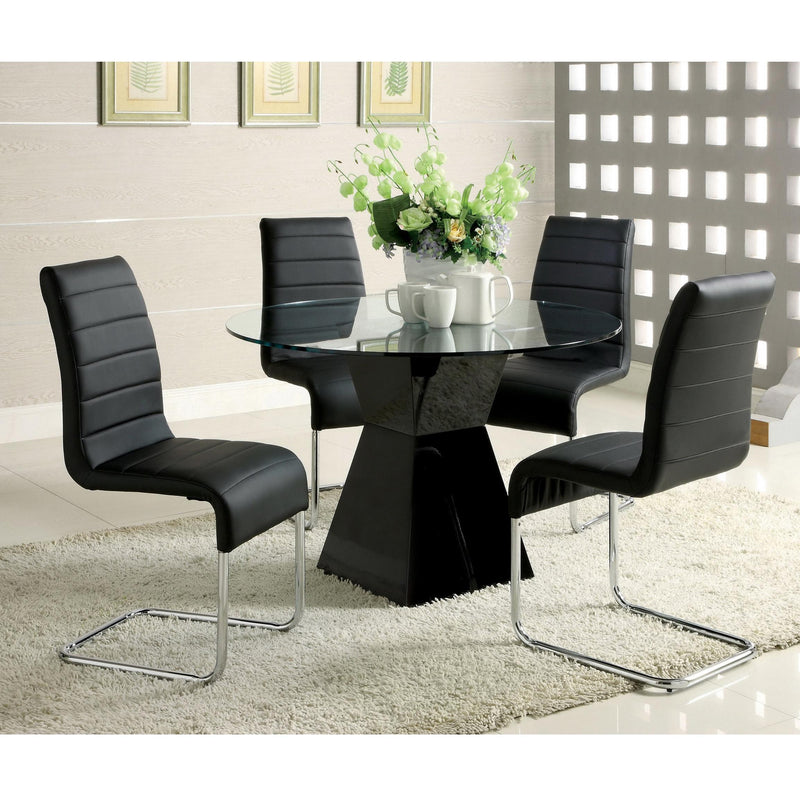 Furniture of America Round Mauna Dining Table with Glass Top & Pedestal Base CM8371BK-T-TABLE IMAGE 2