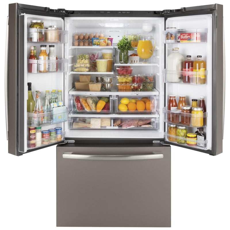 GE 36-inch, 27 cu.ft. Freestanding French 3-Door Refrigerator with Internal Water Dispenser GNE27JMMES IMAGE 5