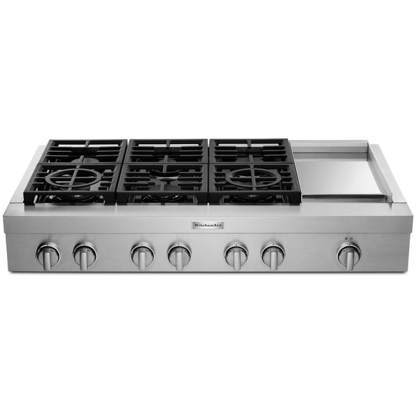 KitchenAid 48-inch Gas Rangetop with Griddle KCGC558JSS IMAGE 1