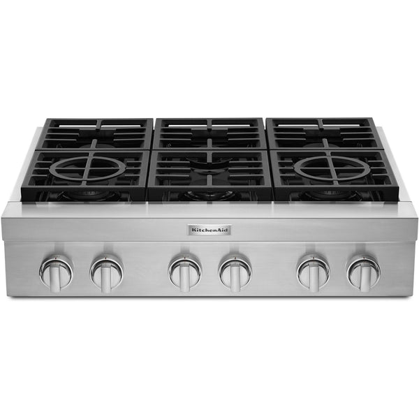 KitchenAid 36-inch Built-in Gas Rangetop with Ultra Power™ Dual-Flame Burners KCGC506JSS IMAGE 1