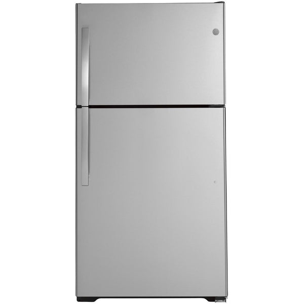 GE 33-inch, 21.9 cu. ft. Top Freezer Refrigerator with edge-to-edge glass shelves GTE22JSNRSS IMAGE 1