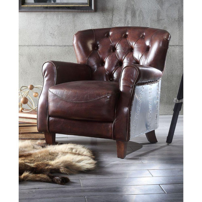 Acme Furniture Brancaster Stationary Leather Accent Chair 59830 IMAGE 2