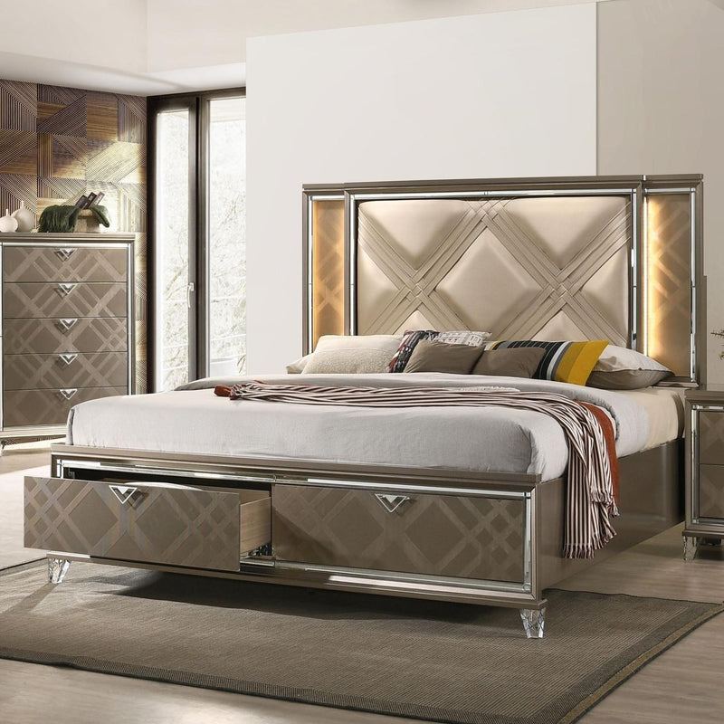 Acme Furniture Skylar King Upholstered Panel Bed with Storage 25317EK IMAGE 4