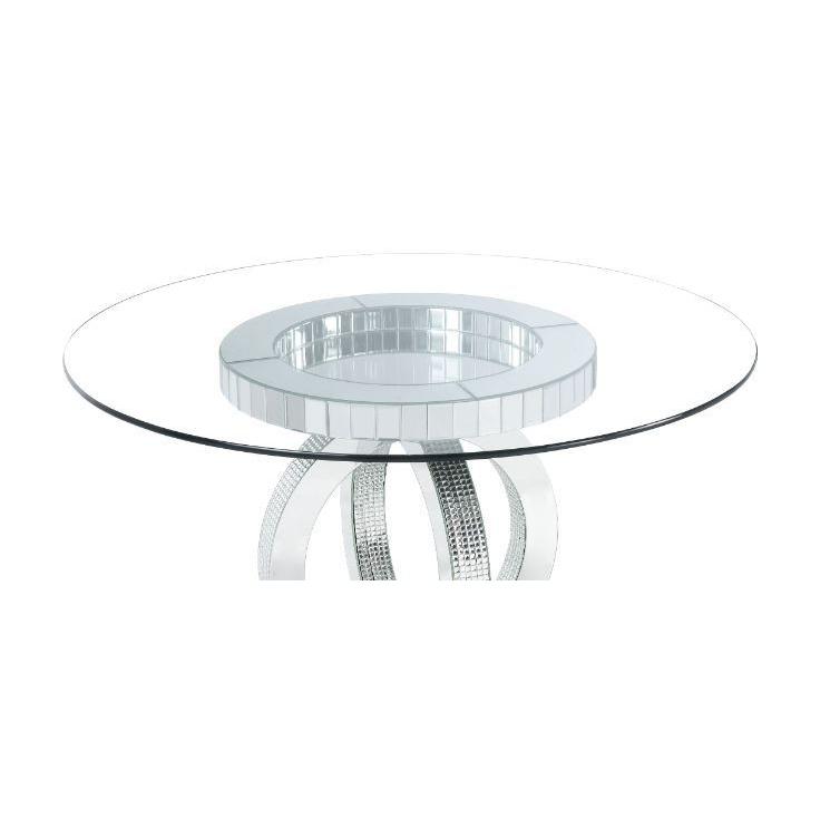 Acme Furniture Round Ornat Dining Table with Glass Top and Pedestal Base 77835 IMAGE 1