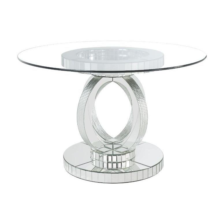 Acme Furniture Round Ornat Dining Table with Glass Top and Pedestal Base 77835 IMAGE 2