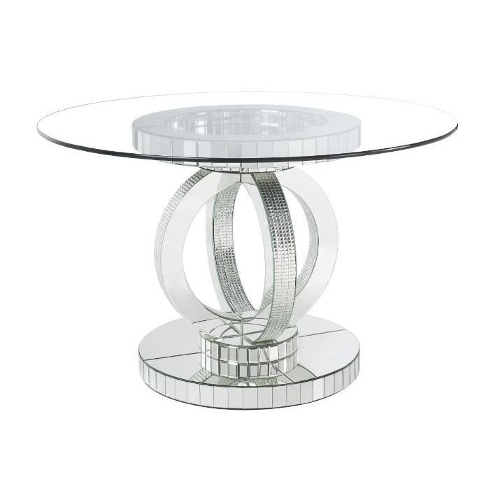 Acme Furniture Round Ornat Dining Table with Glass Top and Pedestal Base 77835 IMAGE 4