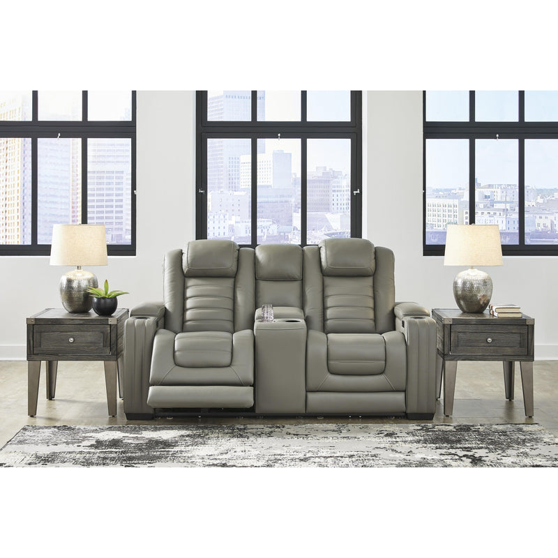 Signature Design by Ashley Backtrack Power Reclining Leather Match Loveseat U2800518 IMAGE 6