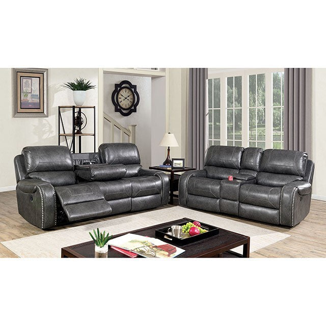 Furniture of America Walter Power Reclining Leather Look Loveseat CM6950GY-LV-PM IMAGE 2
